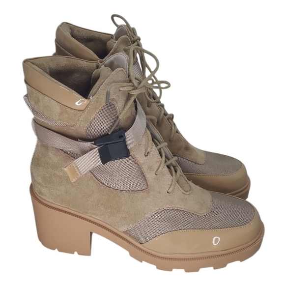 Vivianly MOTO Lace-Up Chunky Heel Platform Combat Boots Nude Size 10 - Picture 13 of 16
